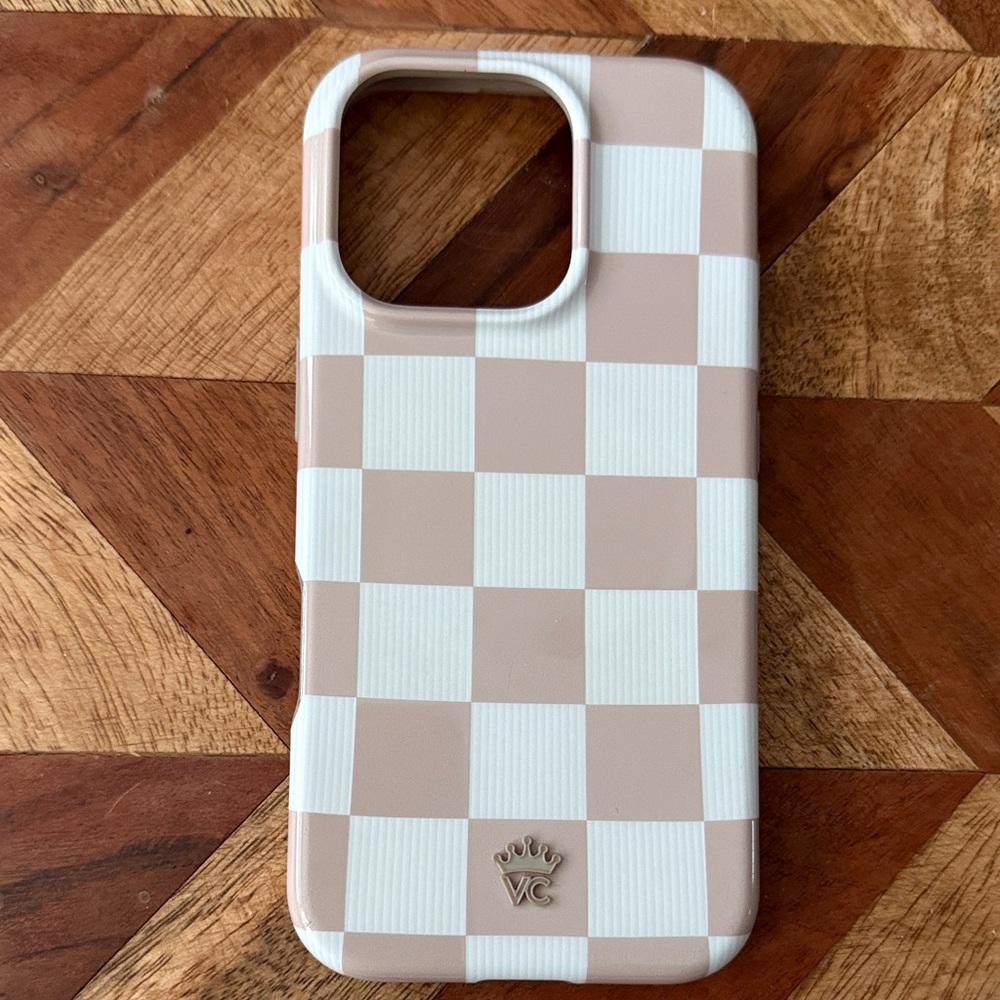 Velvet Caviar Tan and White Checkered Phone Case for iPhone 16 Pro